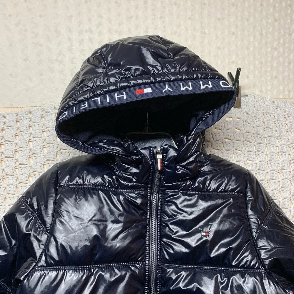 Tommy Hilfiger Puffer Coat Jacket Boys M (12/14) Black Hoodie Fleece Full‎ Zip
